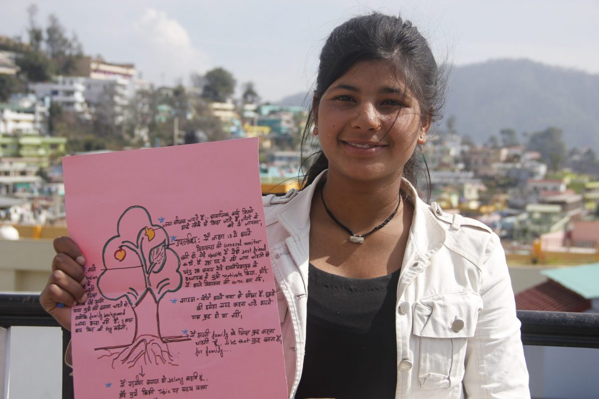 18-year old Manvi showcases her _Life Tree_ with her strengths, potential and aspirations (Pithoragarh, Uttarakhand)